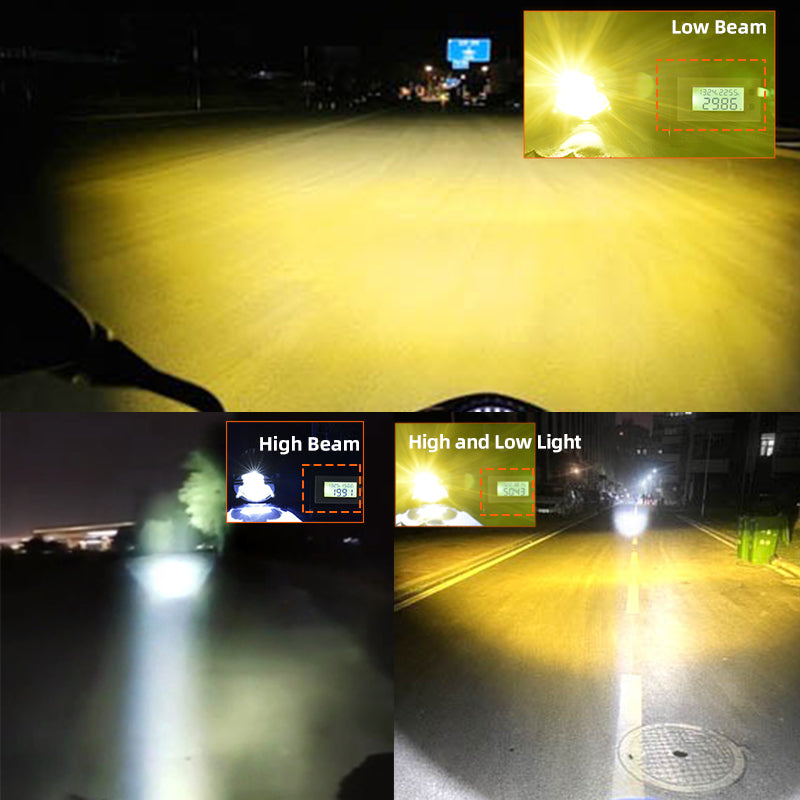 LA30 Laser LED Motorcycle Headlight 100W High Low Lens Dual Colors Strobeflash Bike Auxiliary Biled Fog Driving Light Assembly