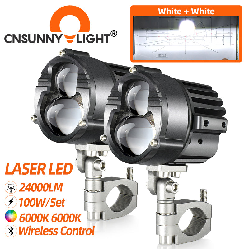 LA30 Laser LED Motorcycle Headlight 100W High Low Lens Dual Colors Strobeflash Bike Auxiliary Biled Fog Driving Light Assembly