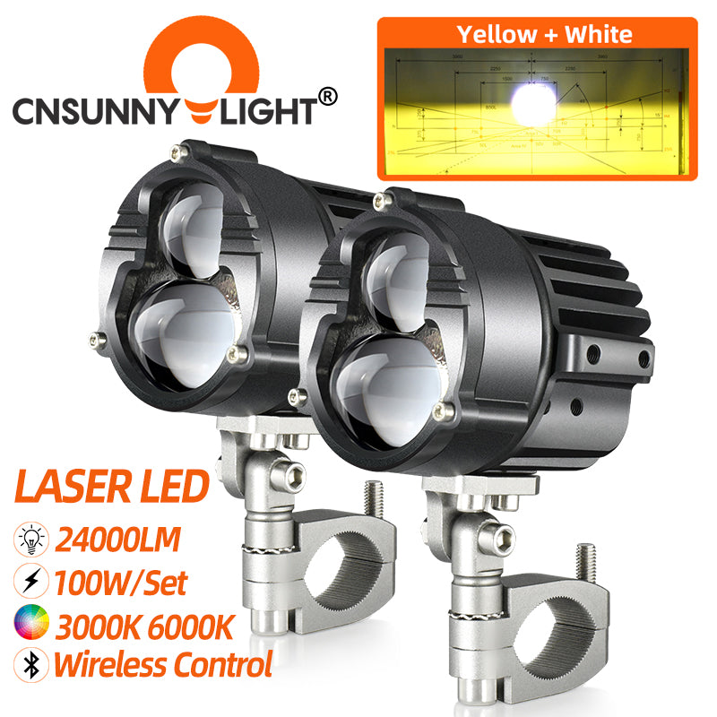 LA30 Laser LED Motorcycle Headlight 100W High Low Lens Dual Colors Strobeflash Bike Auxiliary Biled Fog Driving Light Assembly