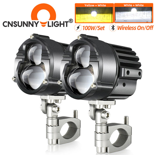 LA30 Laser LED Motorcycle Headlight 100W High Low Lens Dual Colors Strobeflash Bike Auxiliary Biled Fog Driving Light Assembly