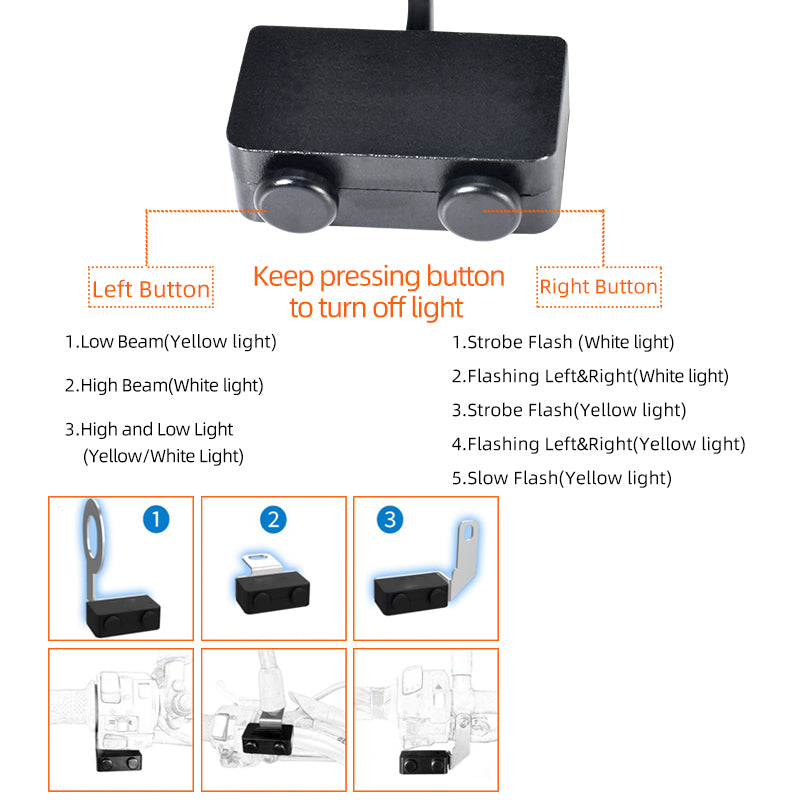 LX2 Motorcycle Fog Driving Light Auxiliary Spot Lamp 60W 20000Lm Strobe Flash Dual Colors Yellow White High Low Beam PTF Lens