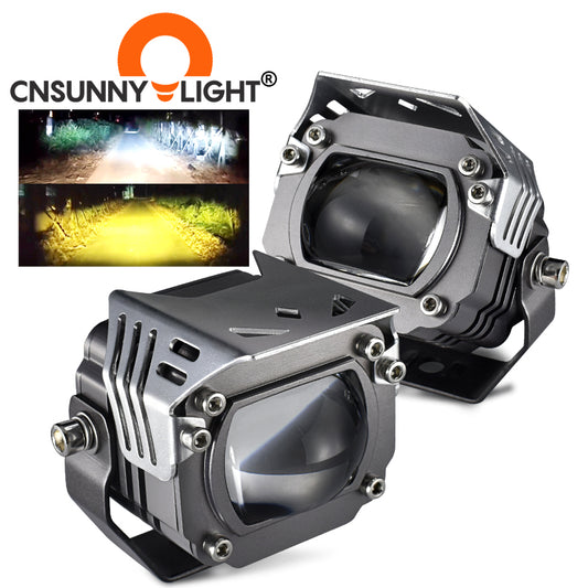 LX2 Motorcycle Fog Driving Light Auxiliary Spot Lamp 60W 20000Lm Strobe Flash Dual Colors Yellow White High Low Beam PTF Lens
