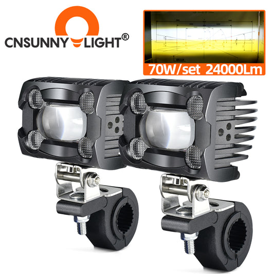LX3 24000Lm 70W/set Motorcycle Headlight Auxiliary Spotlight Hi/Lo Strobeflash Yellow White Waterproof ATV LED Fog Driving Light