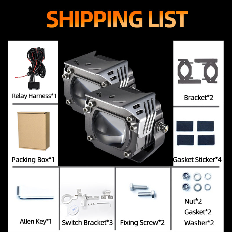 LX2 Motorcycle Fog Driving Light Auxiliary Spot Lamp 60W 20000Lm Strobe Flash Dual Colors Yellow White High Low Beam PTF Lens