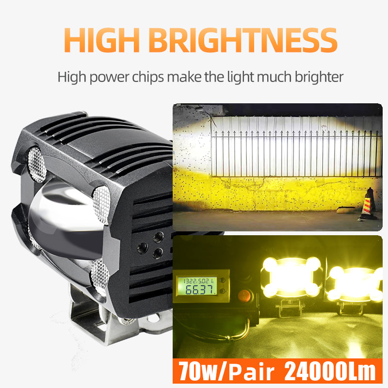 LX3 24000Lm 70W/set Motorcycle Headlight Auxiliary Spotlight Hi/Lo Strobeflash Yellow White Waterproof ATV LED Fog Driving Light