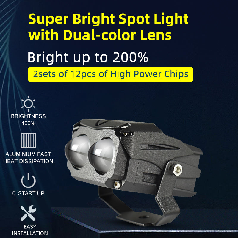 LX10 Dual Colors Double Lens Motorcycle Projectors Headlight Spotlight Strobe Flash 70W 15000Lm Bike Driving Fog Auxiliary Lights Kit