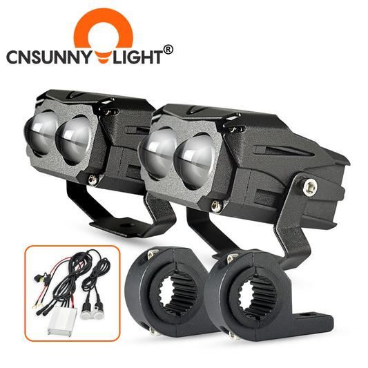 LX10 Dual Colors Double Lens Motorcycle Projectors Headlight Spotlight Strobe Flash 70W 15000Lm Bike Driving Fog Auxiliary Lights Kit