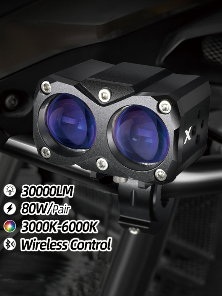 LX5 Motorcycle Bi LED Projector Lens HD Fog Driving Lamp 80W 30000LM Dual Colors Auxiliary Light H/L Beam Strobeflash Devil Eyes DRL