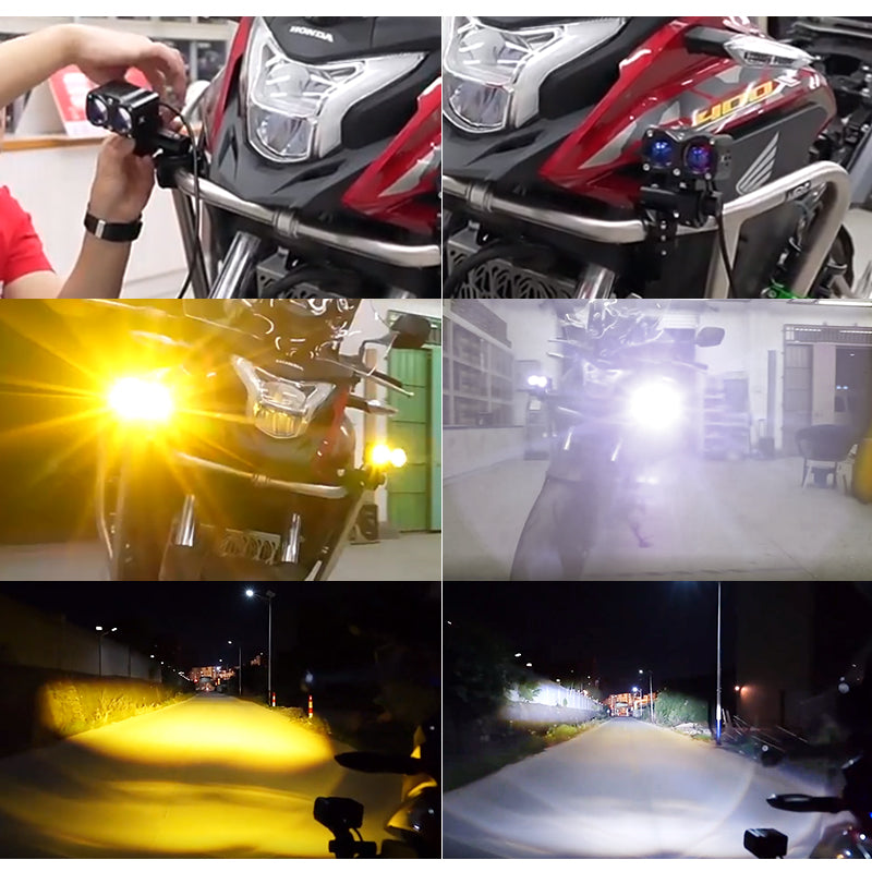 LX5 Motorcycle Bi LED Projector Lens HD Fog Driving Lamp 80W 30000LM Dual Colors Auxiliary Light H/L Beam Strobeflash Devil Eyes DRL